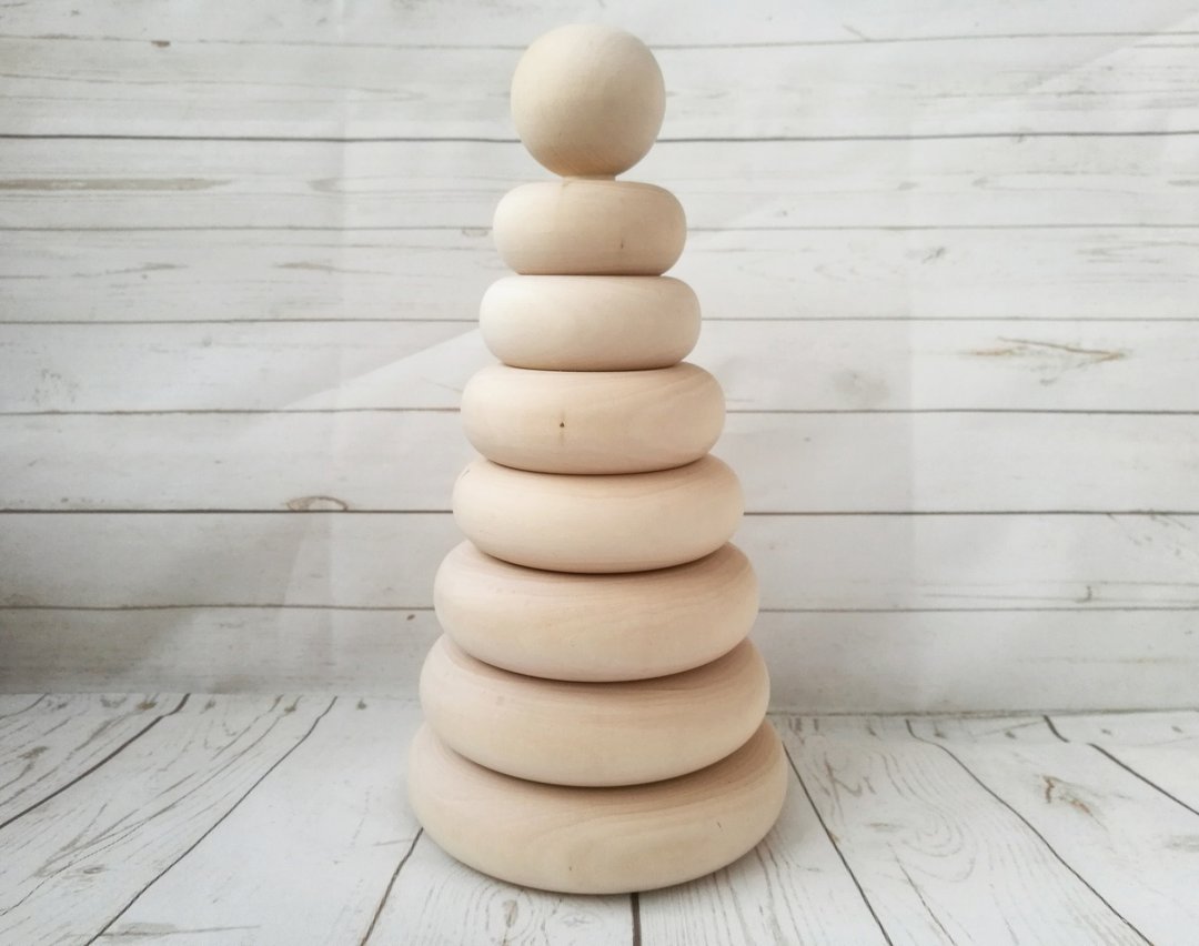 Wooden ring stacking toys, toys for toddlers - large pyramid, montessori toys - 玩具/玩偶 - 木头 咖啡色