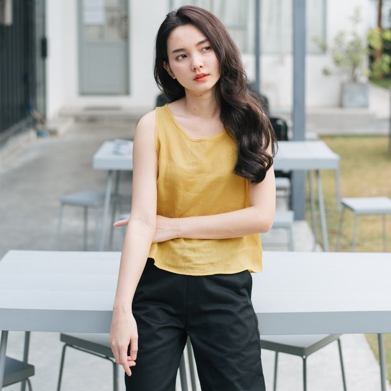 Cropped TANK-TOP - Yellow Mustard - 女装上衣 - 亚麻 黄色