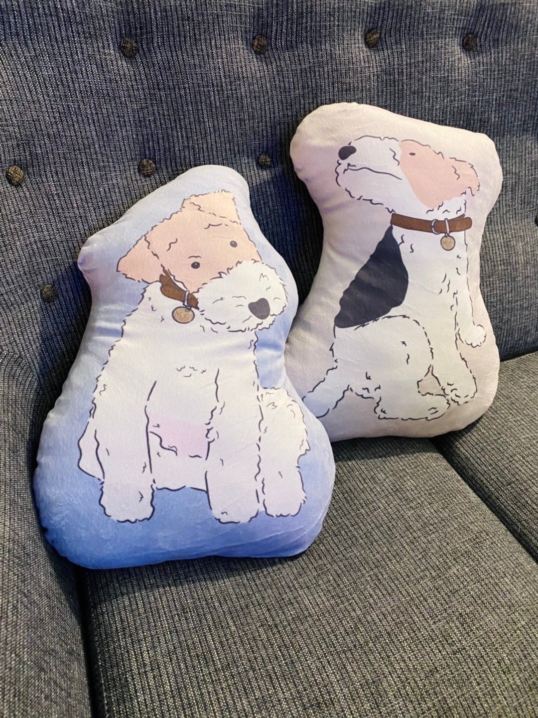 Wirefoxterrier 刚毛猎狐梗 抱枕 什么声音 歪头 蓝 大 - 枕头/抱枕 - 其他人造纤维 蓝色