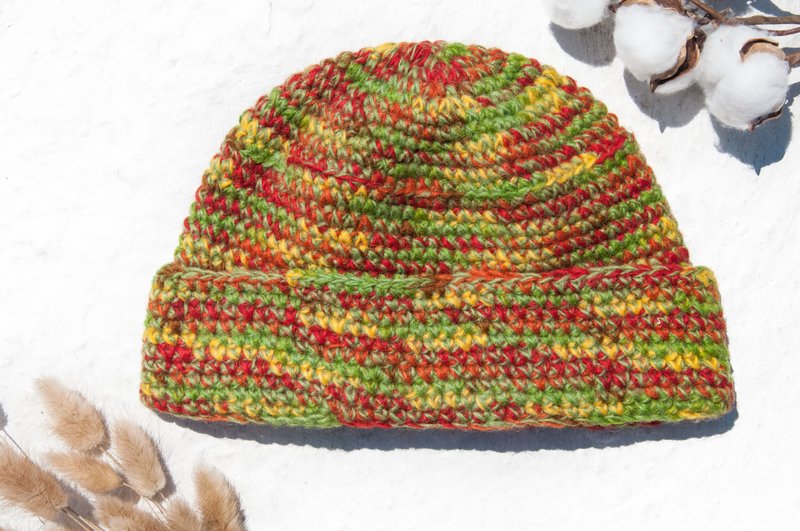 编织羊毛帽/编织帽/针织毛帽/内刷毛手织毛帽/毛线帽-热带水果茶 - 帽子 - 羊毛 多色