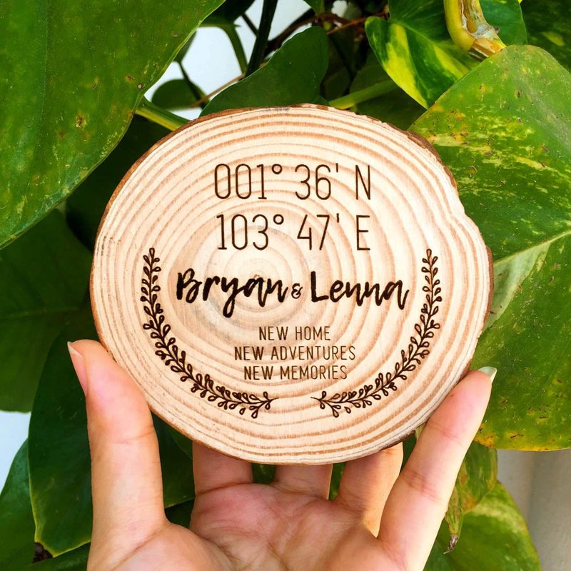地理艺术年轮原木杯垫| 经纬坐标现代木质生活用品| 新居乔迁纪念 - 杯垫 - 木头 