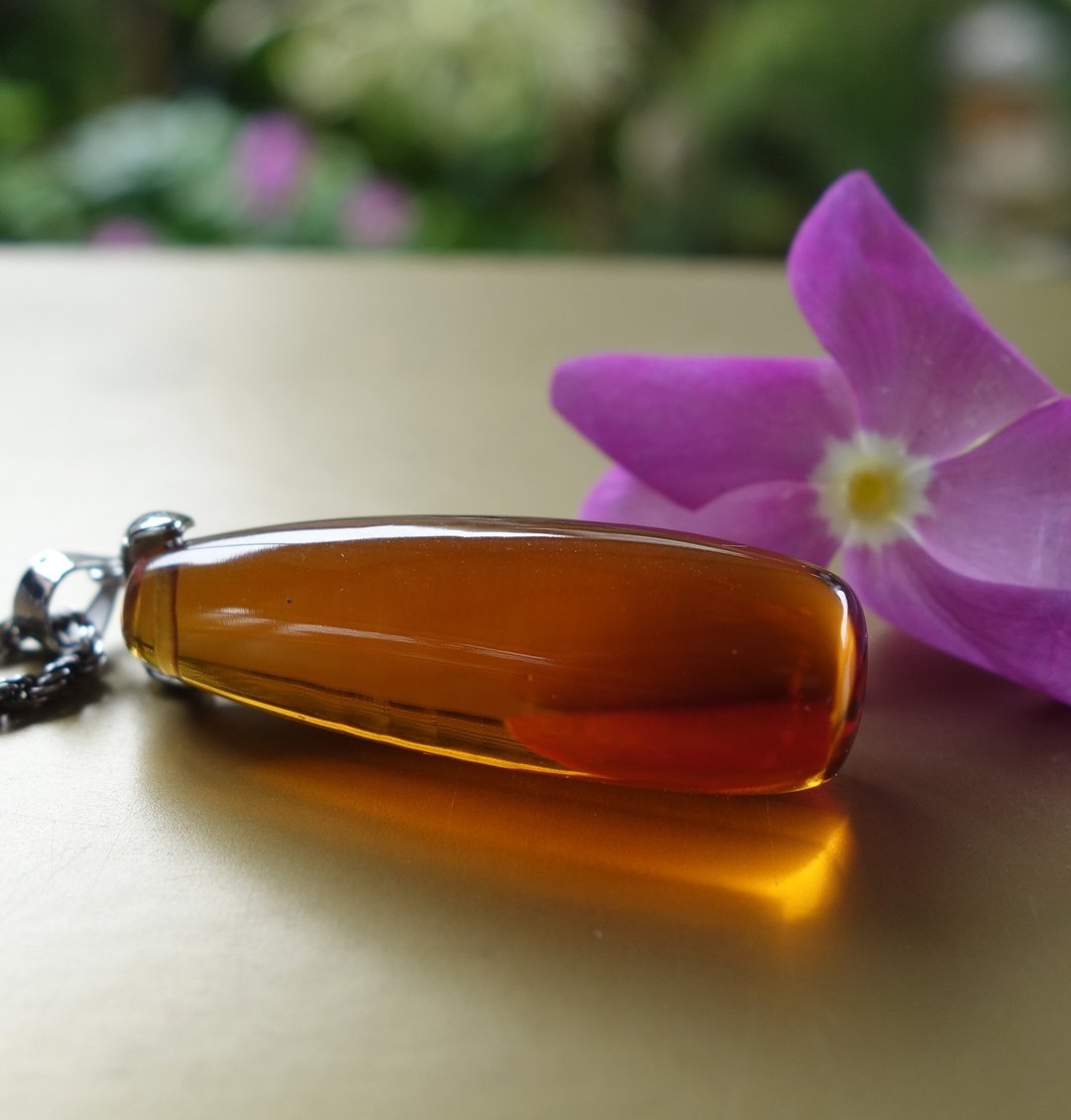 天然琥珀 Amber 蜜蜡 缅甸金珀3克 原石 蓝珀 波罗的海 吊坠项链 - 项链 - 半宝石 金色