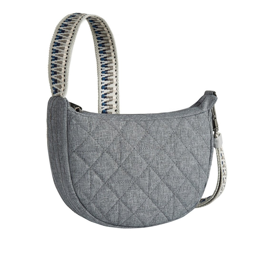 美国 TRAVELON Boho 防盗斜背弯月小包 (格纹灰) RFID 侧背包 - 侧背包/斜挎包 - 聚酯纤维 灰色