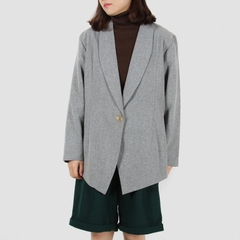 【蛋植物古着】灰阶少女绒面古着西装外套 - 女装西装外套/风衣 - 羊毛 灰色