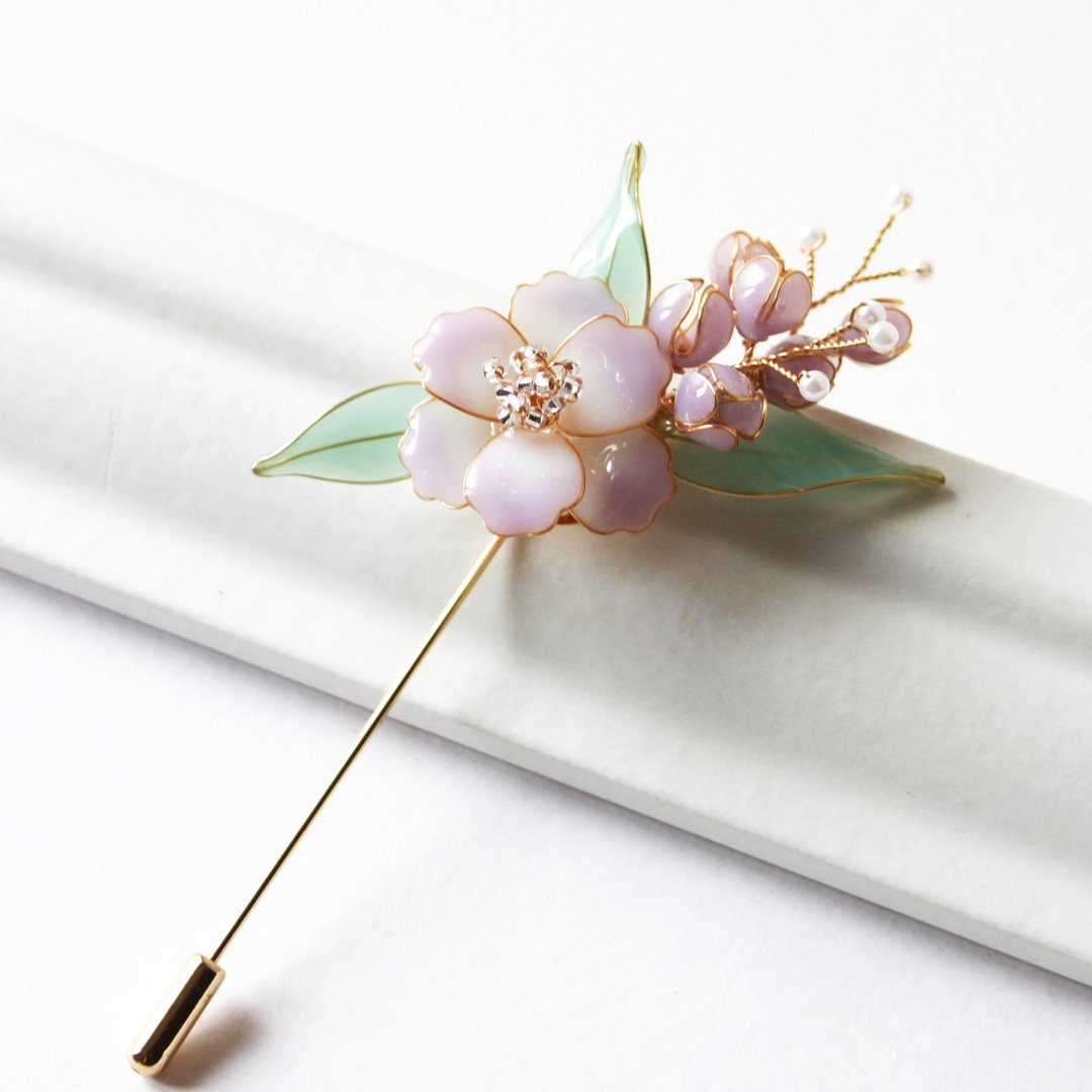 【芙蓉铃兰胸针】 芙蓉花胸针 优雅气质 手工铜线树脂 胸针 - 胸针 - 树脂 紫色