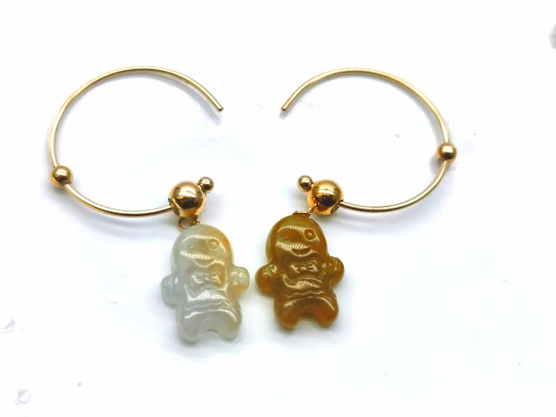 期间限定 - 姜饼人翡翠耳环 - 耳环/耳夹 - 宝石 