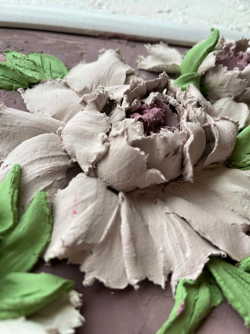 草本牡丹画牡丹雕塑画3D花卉墙艺术 - 墙贴/壁贴 - 其他金属 卡其色