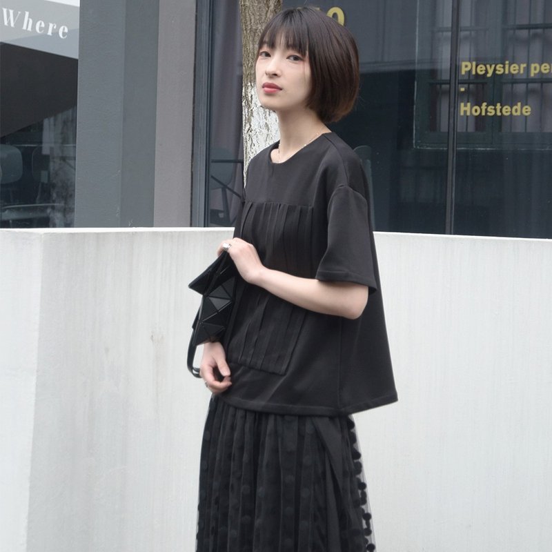 黑色圆领短袖T恤|T恤|春夏款|聚酯纤维|Sora-278 - 女装 T 恤 - 聚酯纤维 黑色