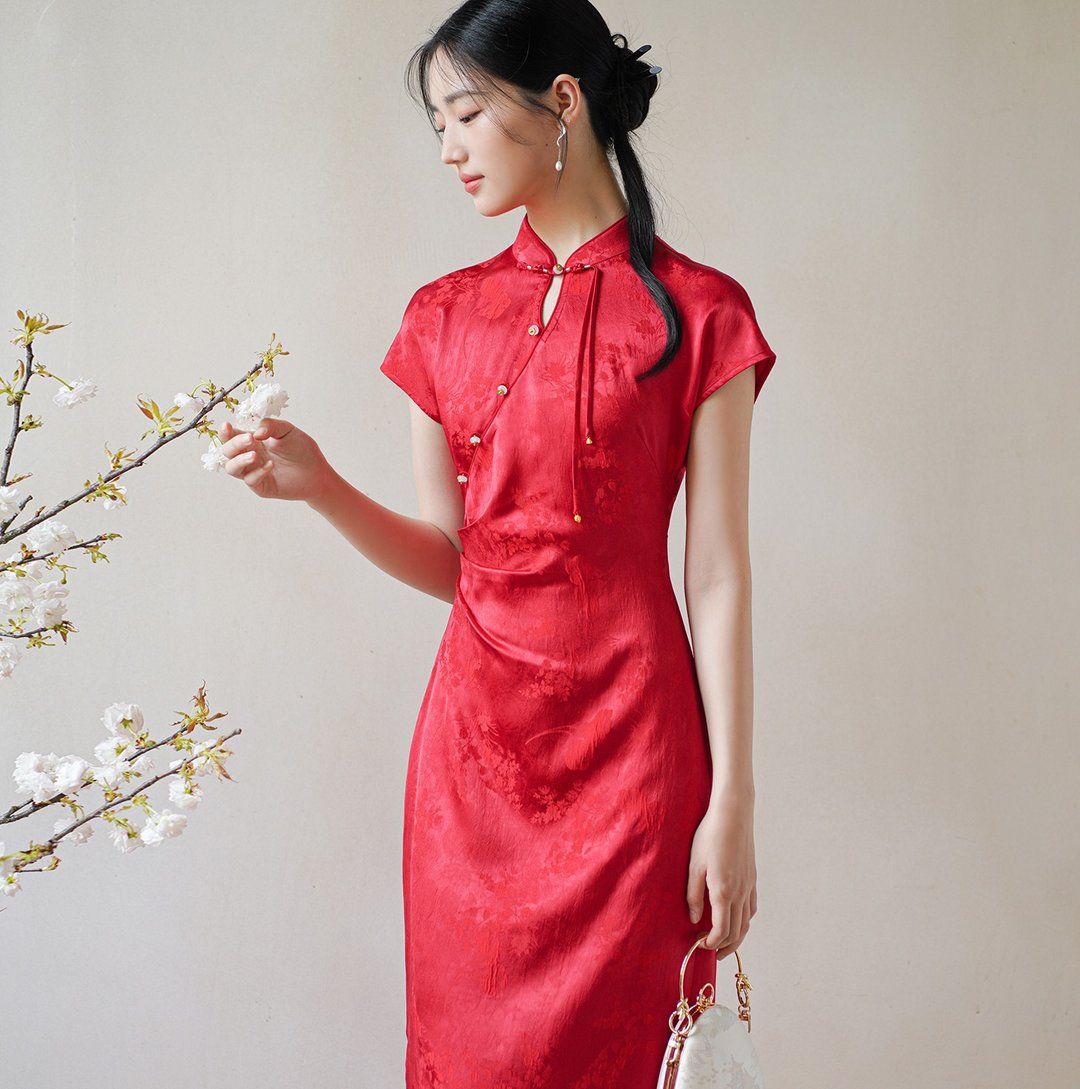 【幕红人丝】新中式复古中国风 提花改良旗袍 - 旗袍 - 其他材质 红色