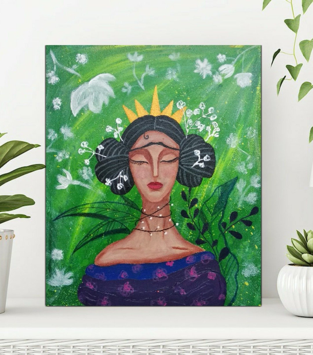 Frida art Frida painting Abstract portrait Woman portrait Frida Kahlo posters - 海报/装饰画/版画 - 压克力 绿色