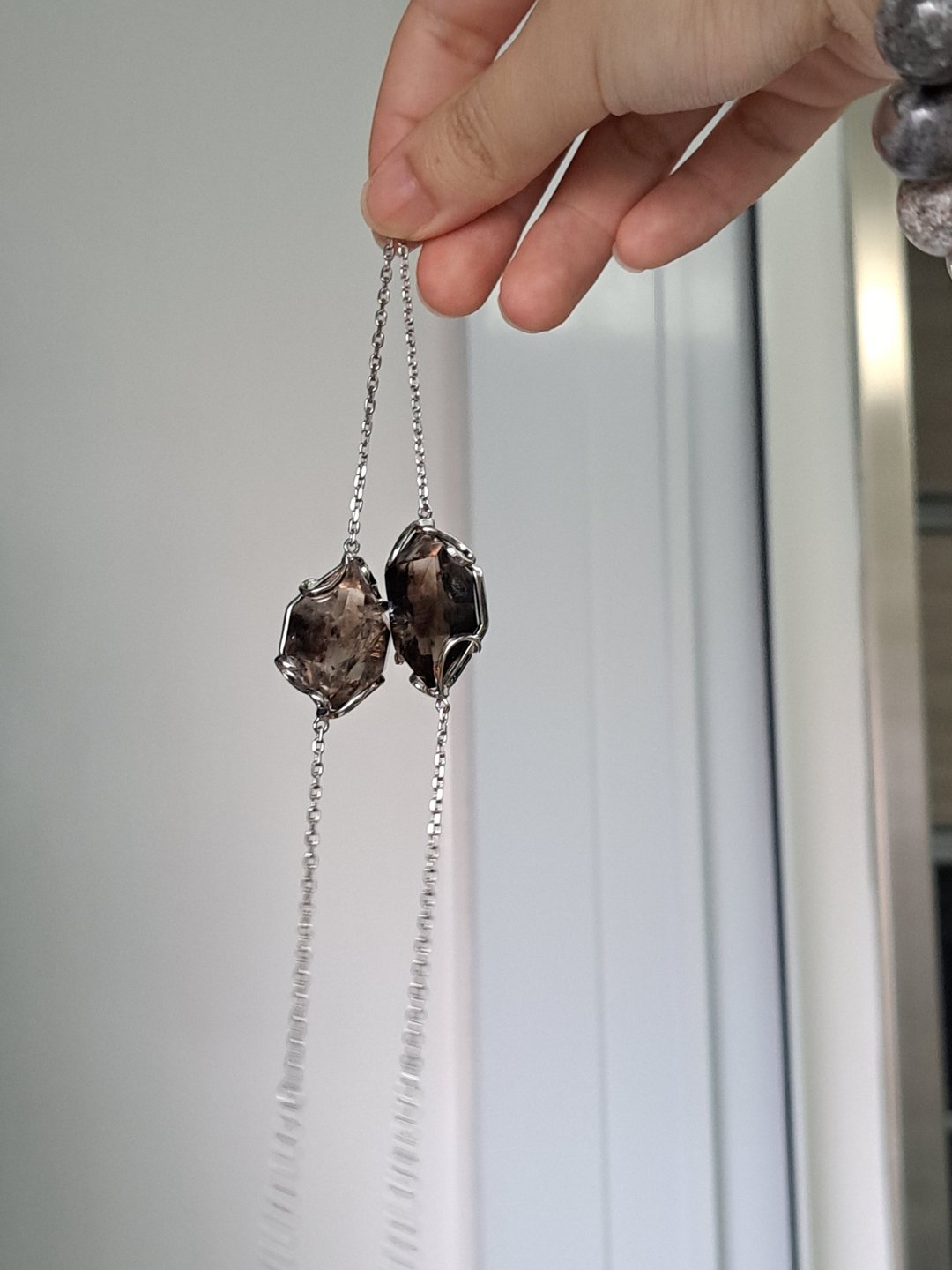 稀有茶闪灵钻双尖925银镶嵌手链 - 手链/手环 - 水晶 咖啡色