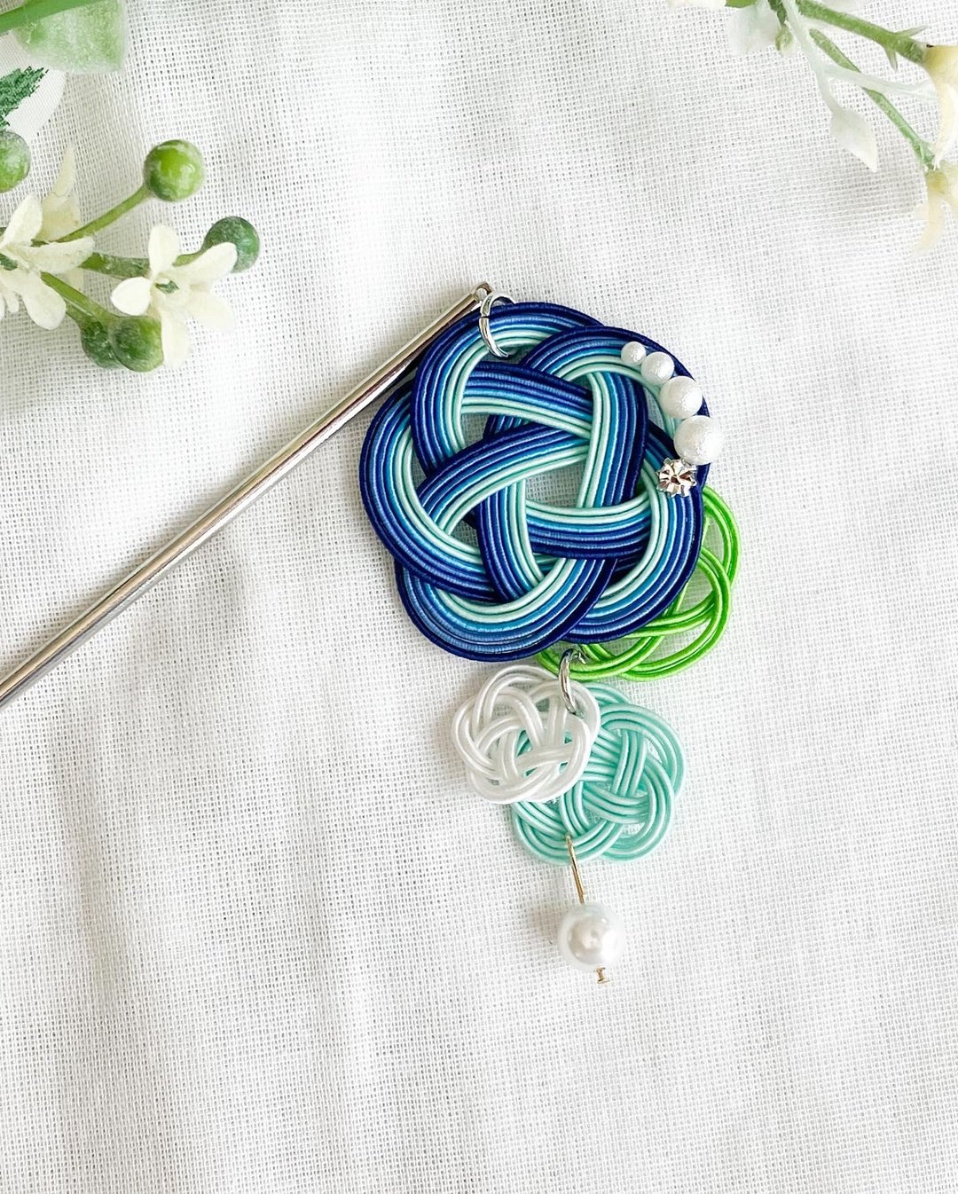Mizuhiki Ume knot hairpin - 发饰 - 其他材质 蓝色