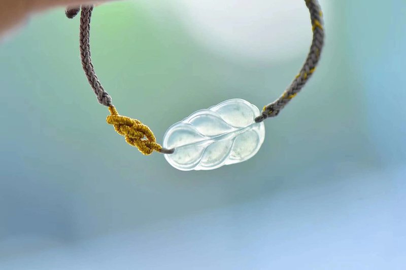 Angel's tears翠色-危地马拉翡翠  冰糯蓝水翡翠玉叶设计编织手绳 - 手链/手环 - 宝石 绿色