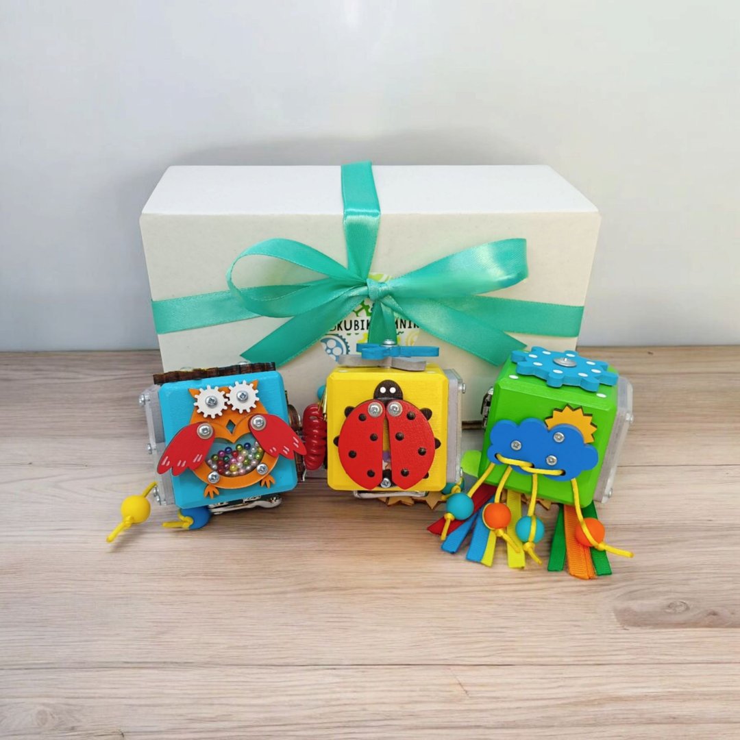 3个蒙特梭利忙碌方块套装 幼儿感官玩具 旅行玩具礼物 - 玩具/玩偶 - 木头 