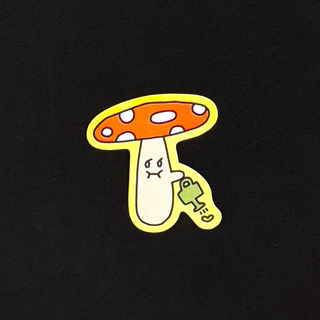 原创 Risograph 蘑菇浇水心 - 贴纸 - 纸 