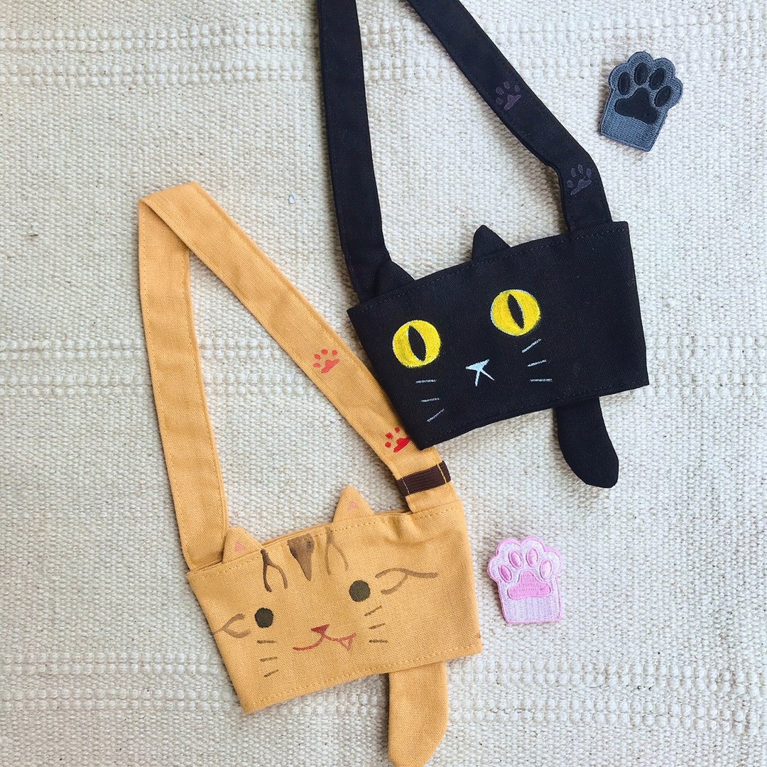 【MINI LIFE x 猫设】手绘猫咪提杯套 - 随行杯提袋/水壶袋 - 棉 多色