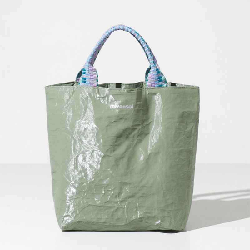Miyansol 轻量皱皱迷你托特包(附背带)- D.开心果绿 可斜背可手提 - 侧背包/斜挎包 - 纸 绿色