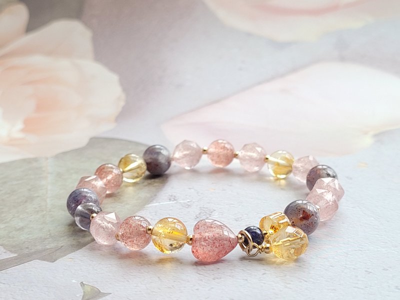 商人之石/爱恋之石~招财/桃花~黄水晶草莓晶堇青石手链 - 手链/手环 - 水晶 