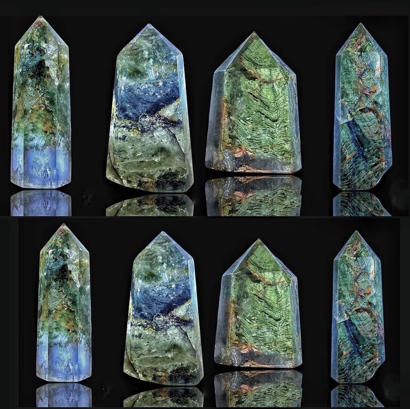 老矿料打磨 绿幽灵 水晶柱 碧玺水晶柱 发晶柱 幽灵柱 水晶柱 - 摆饰 - 水晶 多色