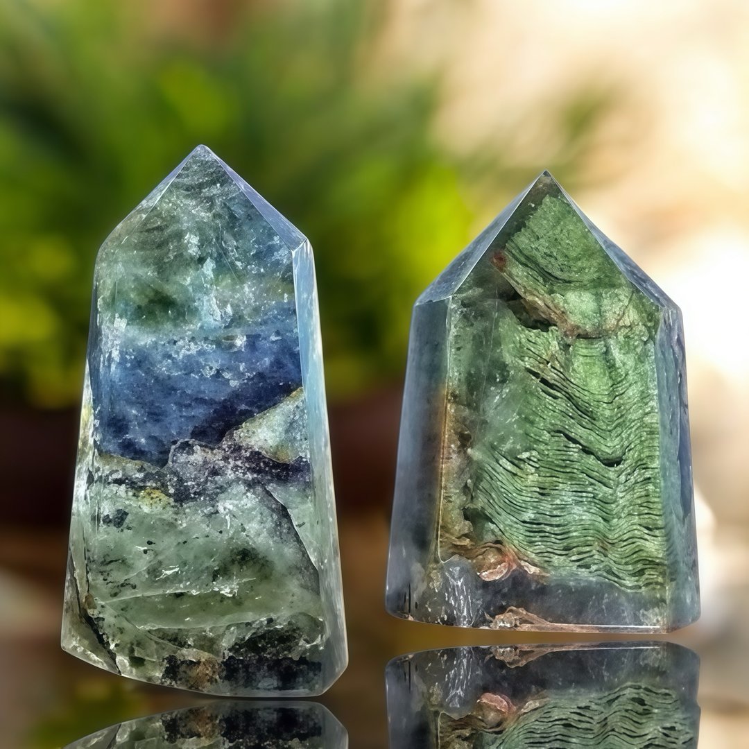 森林系 绿幽灵水晶柱 碧玺 发晶柱 茶水晶柱 绿碧玺 白碧玺 摆饰 - 摆饰 - 水晶 多色