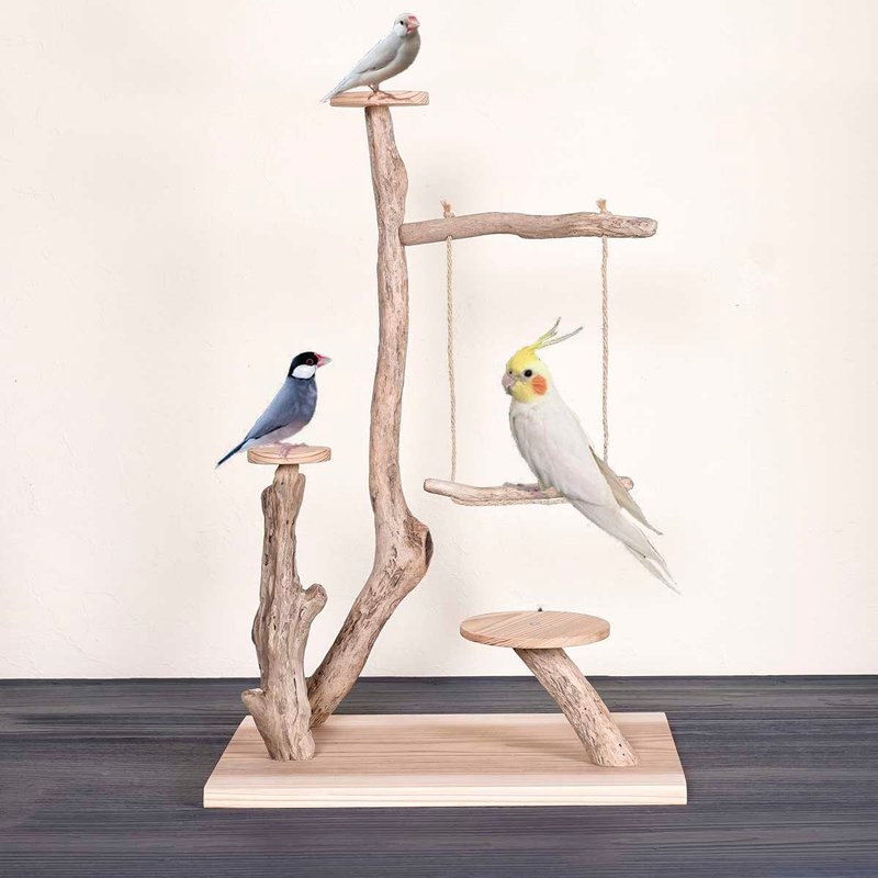 漂流木栖木【鸟之国的摇篮曲】鸟类栖木架、栖木、漂流木、漂流木艺术、装饰架、128 - 玩具 - 木头 咖啡色