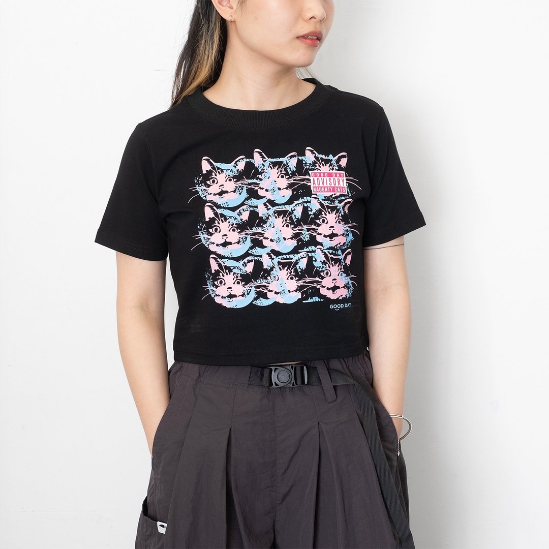 【GOOD DAY】Advisory CATS 图案女装短Tee (ZT1407) - 女装上衣 - 棉 黑色