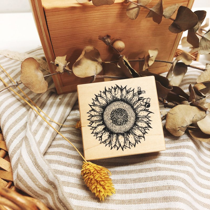 枫木印章-向日葵与蜜蜂 FT-3991 - 印章/印台 - 木头 