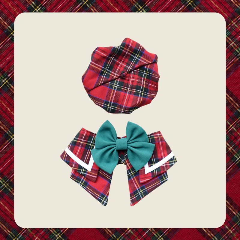 【圣诞礼物】宠物圣诞红夏洛特领巾+贝雷帽 - 衣/帽 - 棉．麻 红色