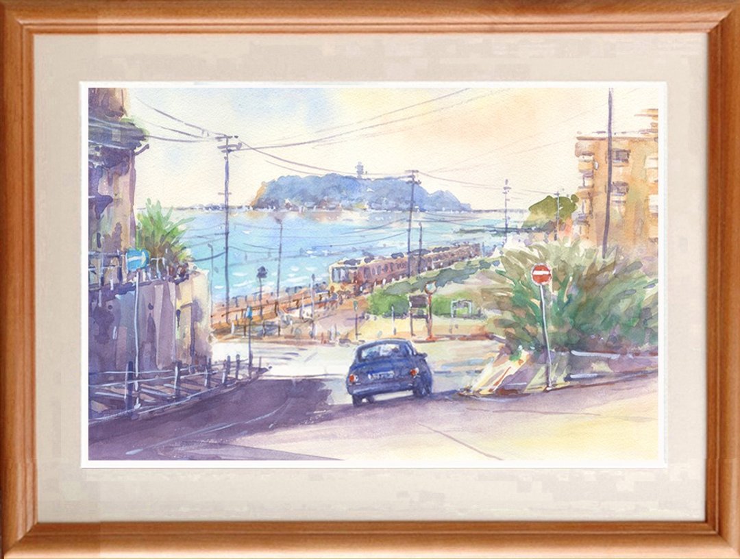 Made to order Watercolor original painting Enoshima and Enoden 20 - 海报/装饰画/版画 - 纸 蓝色