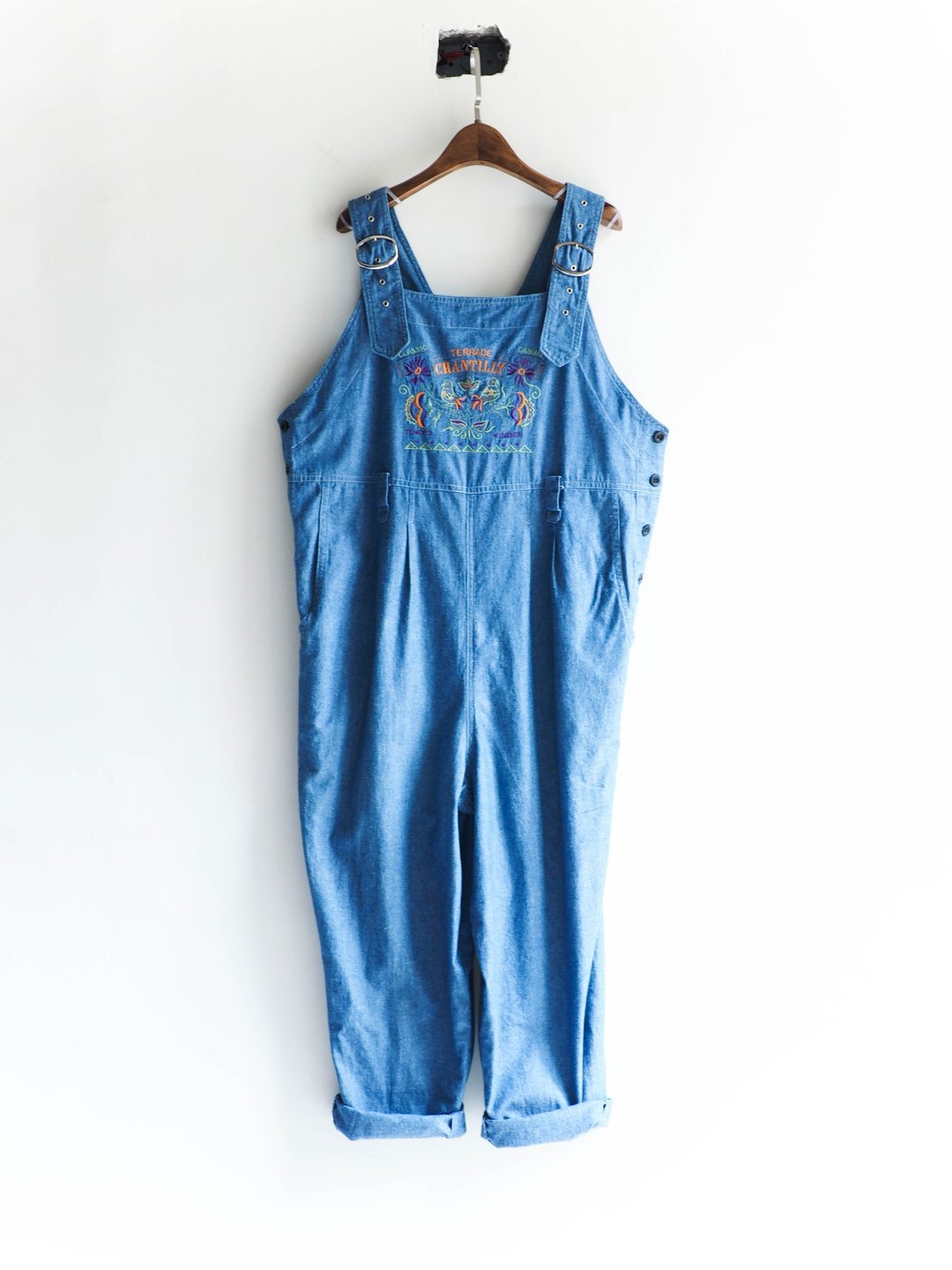 河水山 - 青春刺绣电幻物语 古董连身丹宁吊带长裤 大尺寸 中性 overalls oversize vintage - 背带裤/连体裤 - 棉 蓝色