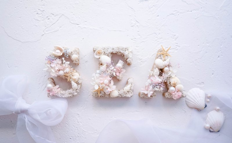 Little Girl莉朵不凋花 花文字DIY材料包-白色珍珠海洋风 - 干燥花/捧花 - 植物．花 粉红色