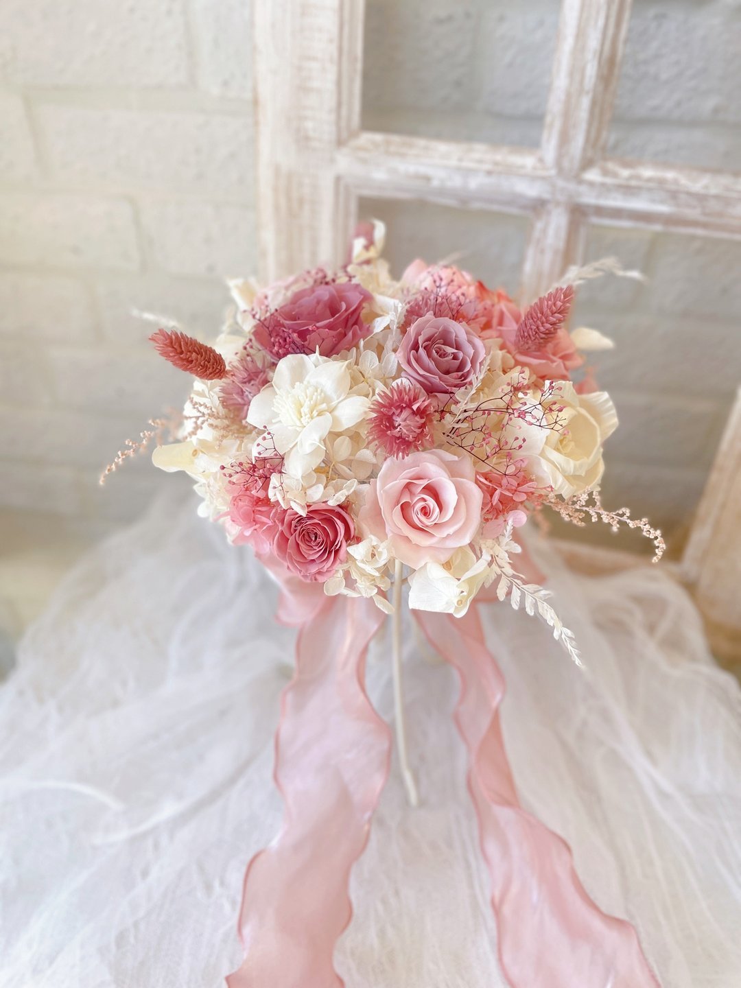 永生花捧花 韩式捧花 登记捧花 结婚捧花 自然风捧花 - 干燥花/捧花 - 植物．花 粉红色
