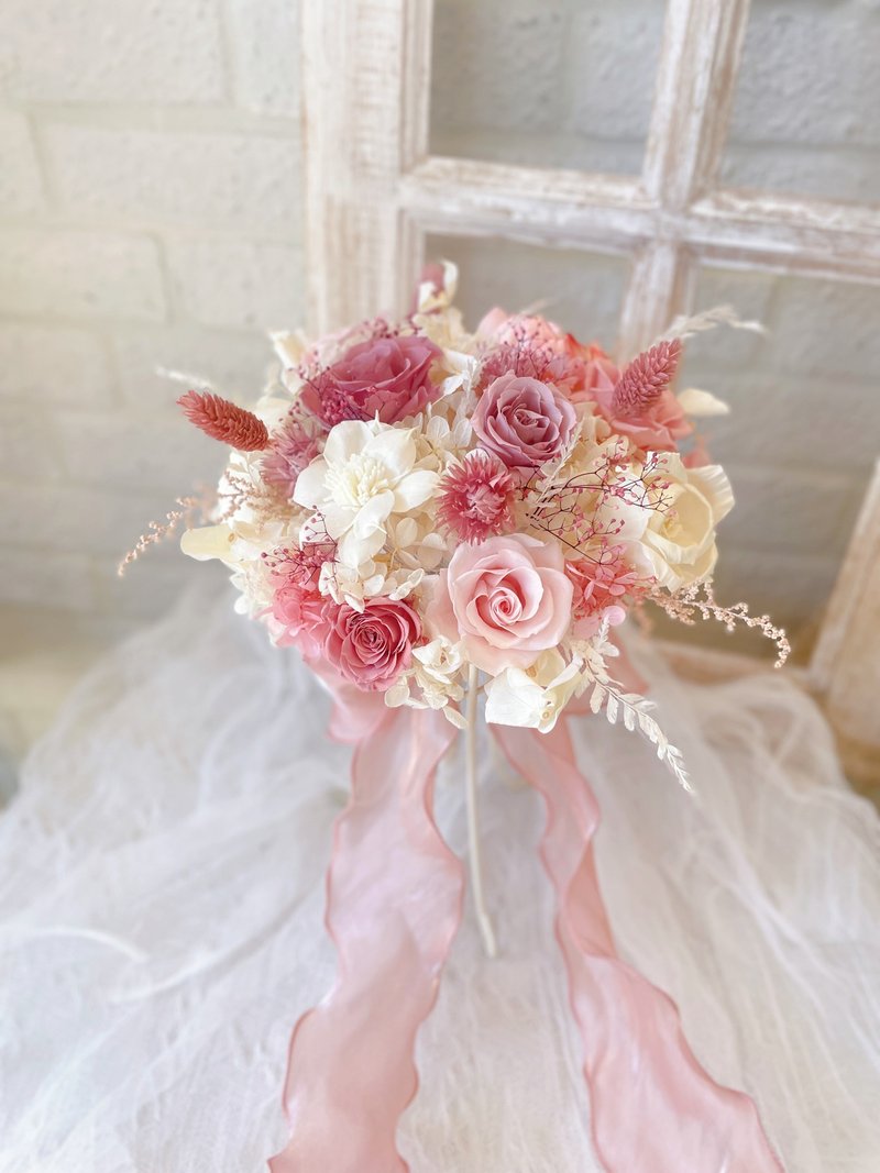 永生花捧花 韩式捧花 登记捧花 结婚捧花 自然风捧花 - 干燥花/捧花 - 植物．花 粉红色