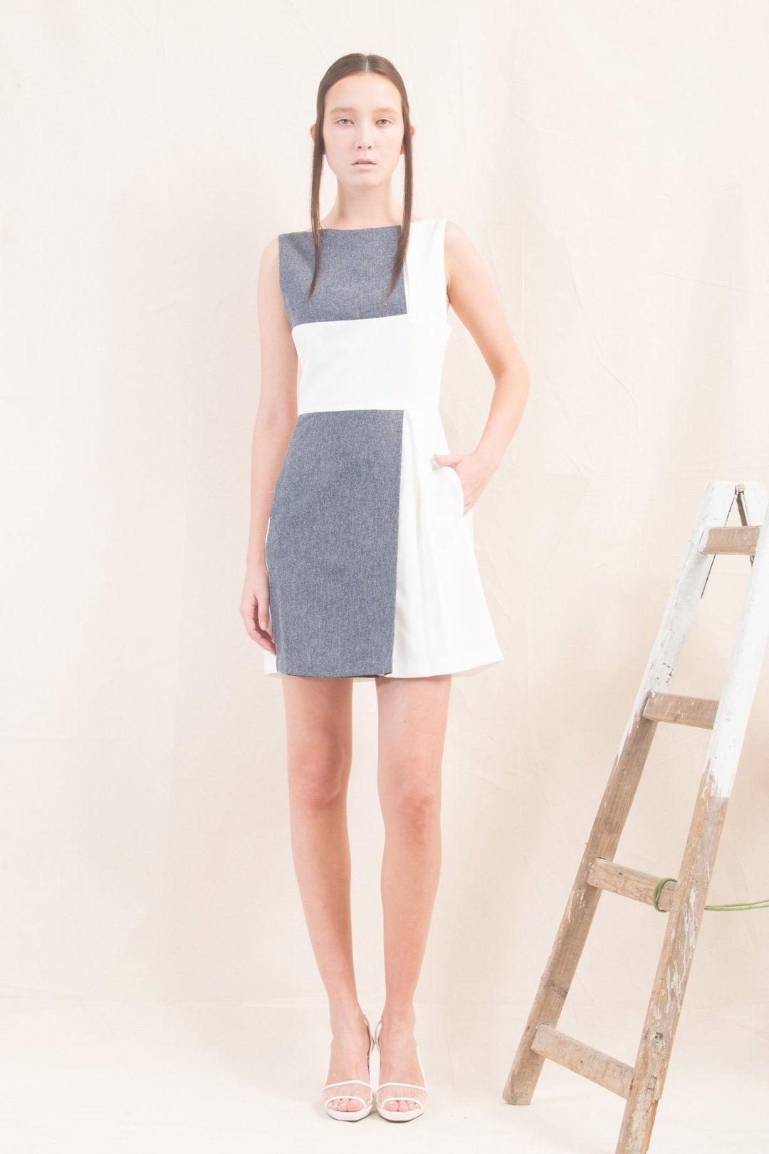BICOLOR DRESS - 洋装/连衣裙 - 聚酯纤维 灰色