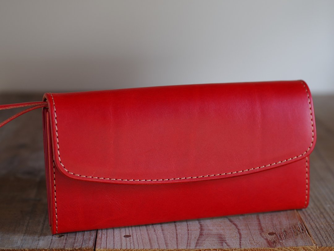 Nume Leather Long Wallet Red x Brown - 皮夹/钱包 - 真皮 红色