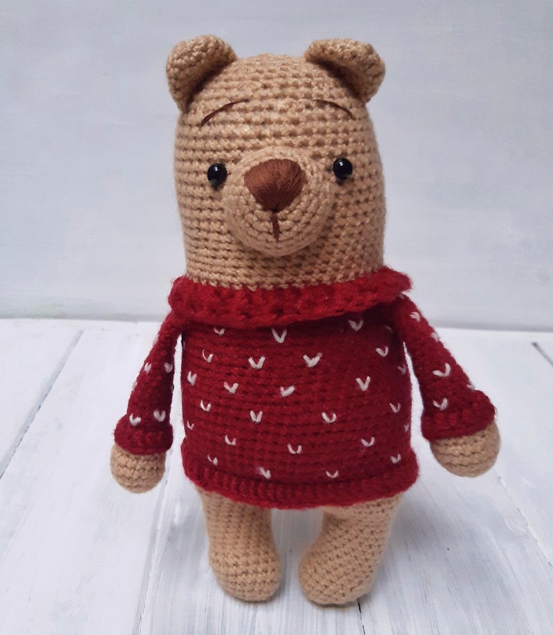Hand Crochet Funny Christmas Caramel Bear Soft Stuffed Animal Toys Knit Decor - 玩具/玩偶 - 压克力 金色