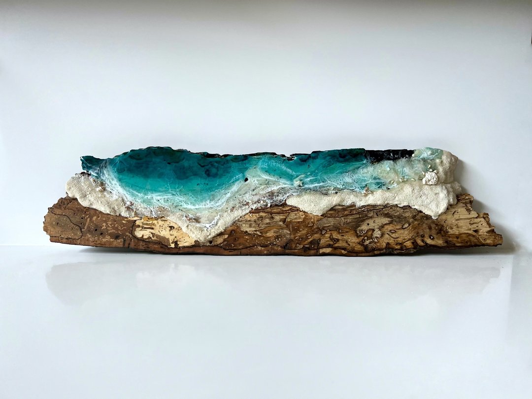 Live edge ocean wall art, 掛畫 ocean wall board, 藍染 resin sea wood slab 客廳 掛畫 - 墙贴/壁贴 - 树脂 蓝色