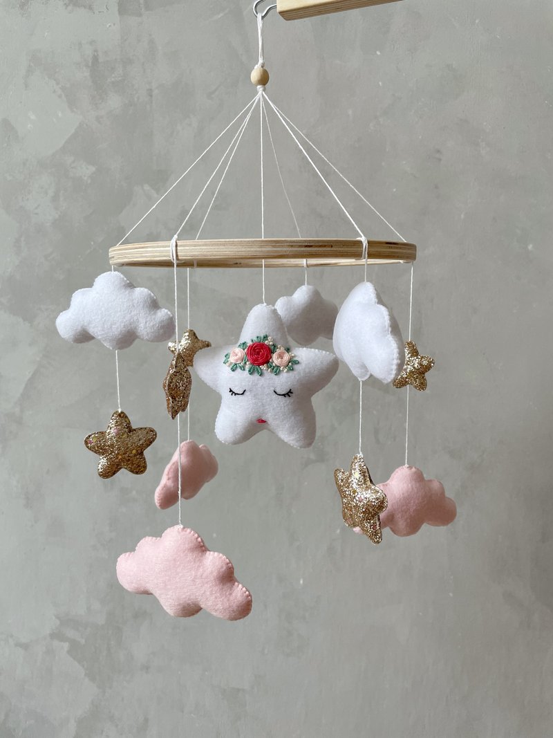 星云床铃毛毡女婴床铃太空主题婴儿床吊饰可爱床铃新生兒送禮 - 玩具/玩偶 - 环保材料 粉红色