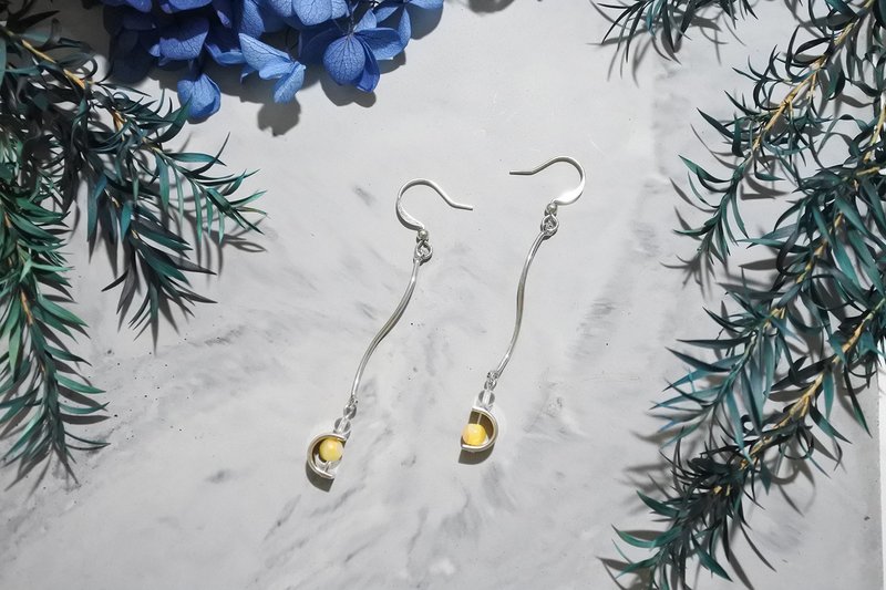 【初夏日阳】天然石垂挂耳环 - 耳环/耳夹 - 其他金属 黄色