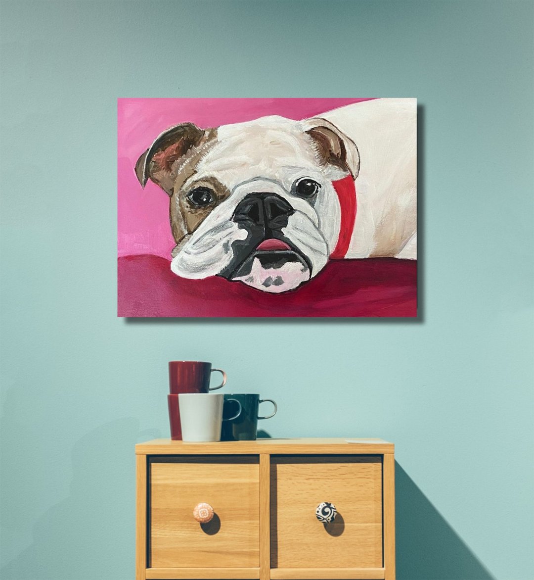 Bulldog Wall Art, Orignal Painting, Dog Painting, Pet Wall Decor - 海报/装饰画/版画 - 棉 多色