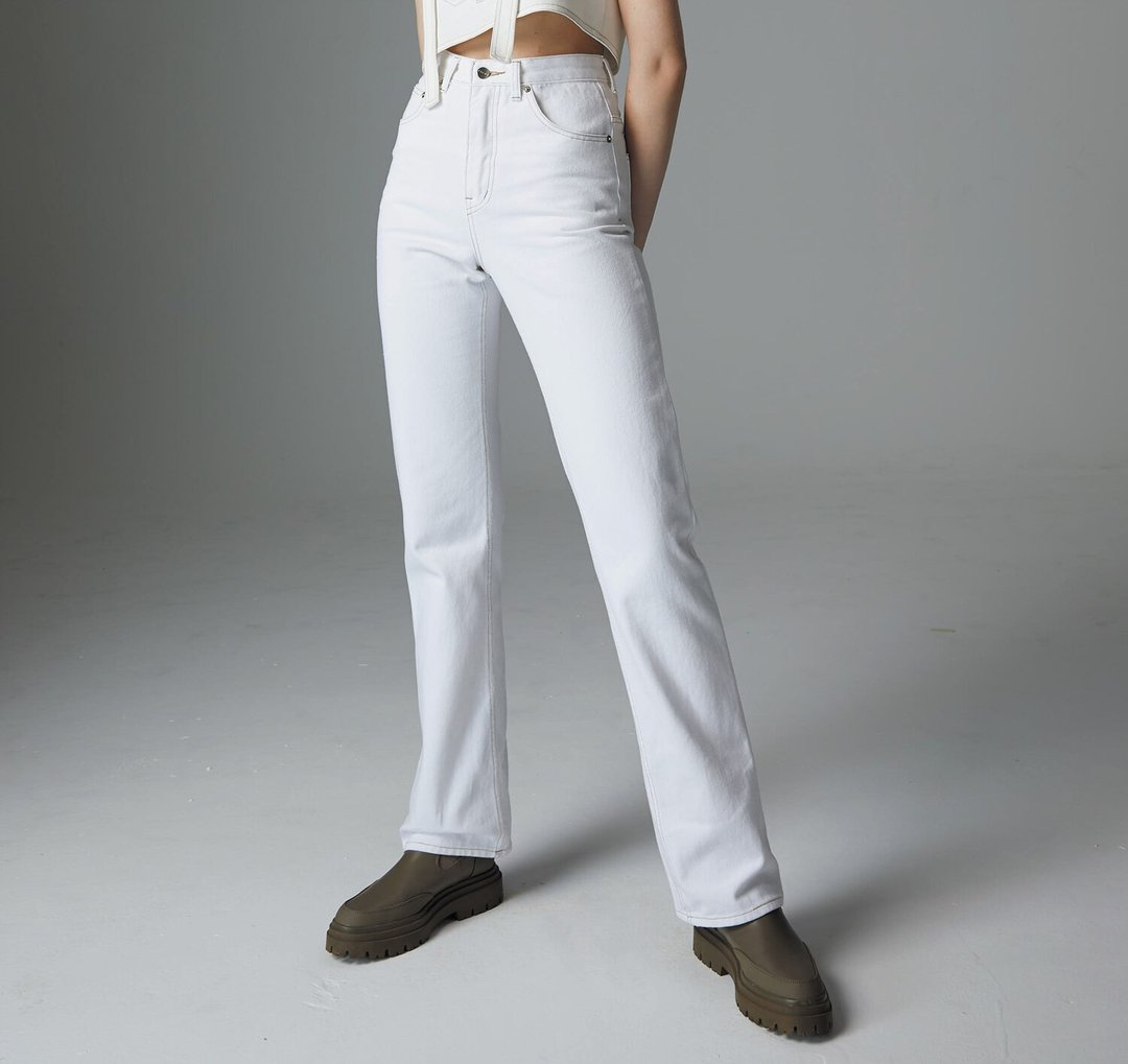 JEANS Flare/Folded High Waist White - 女装长裤 - 棉 白色