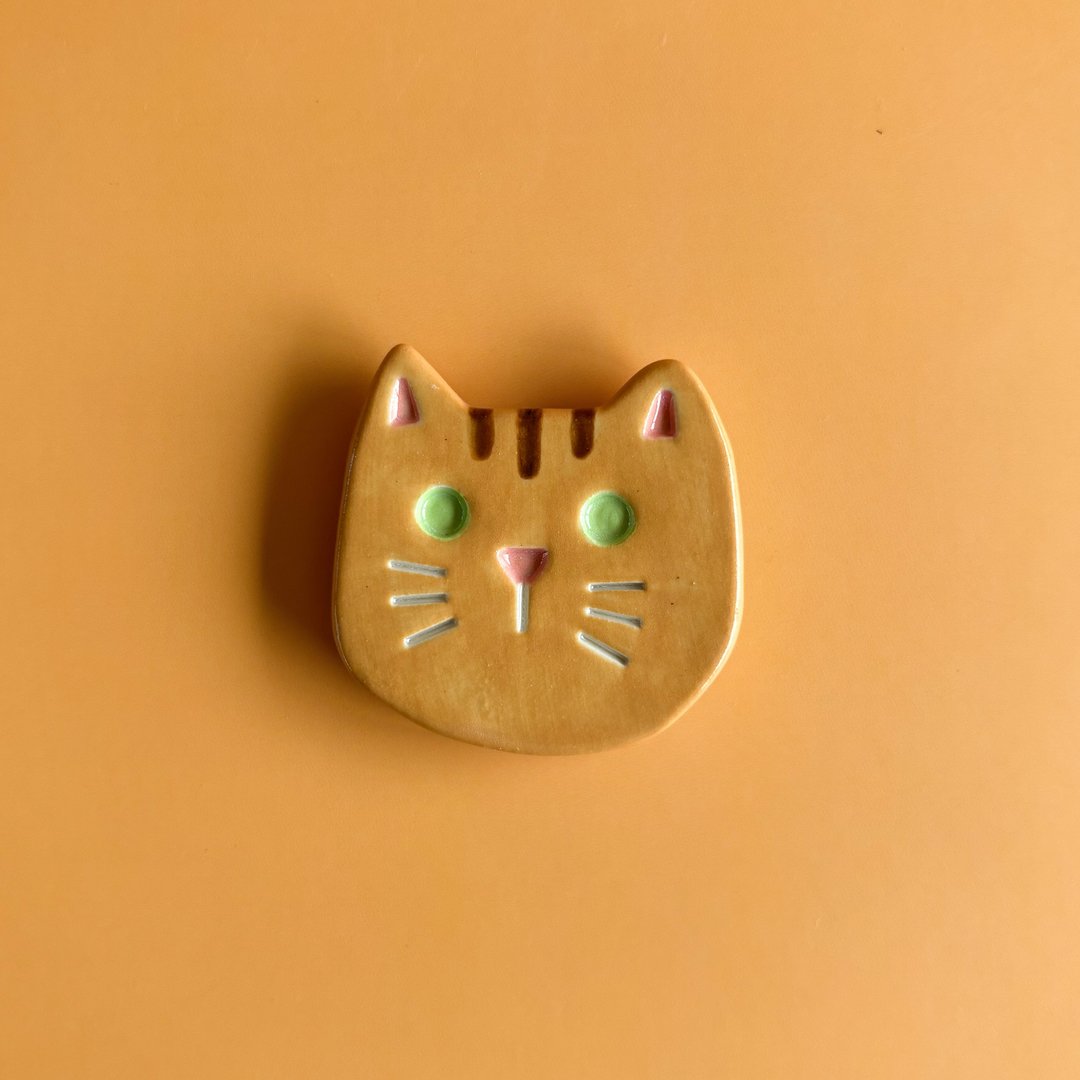 陶瓷猫磁铁 - 冰箱贴/磁贴 - 陶 橘色