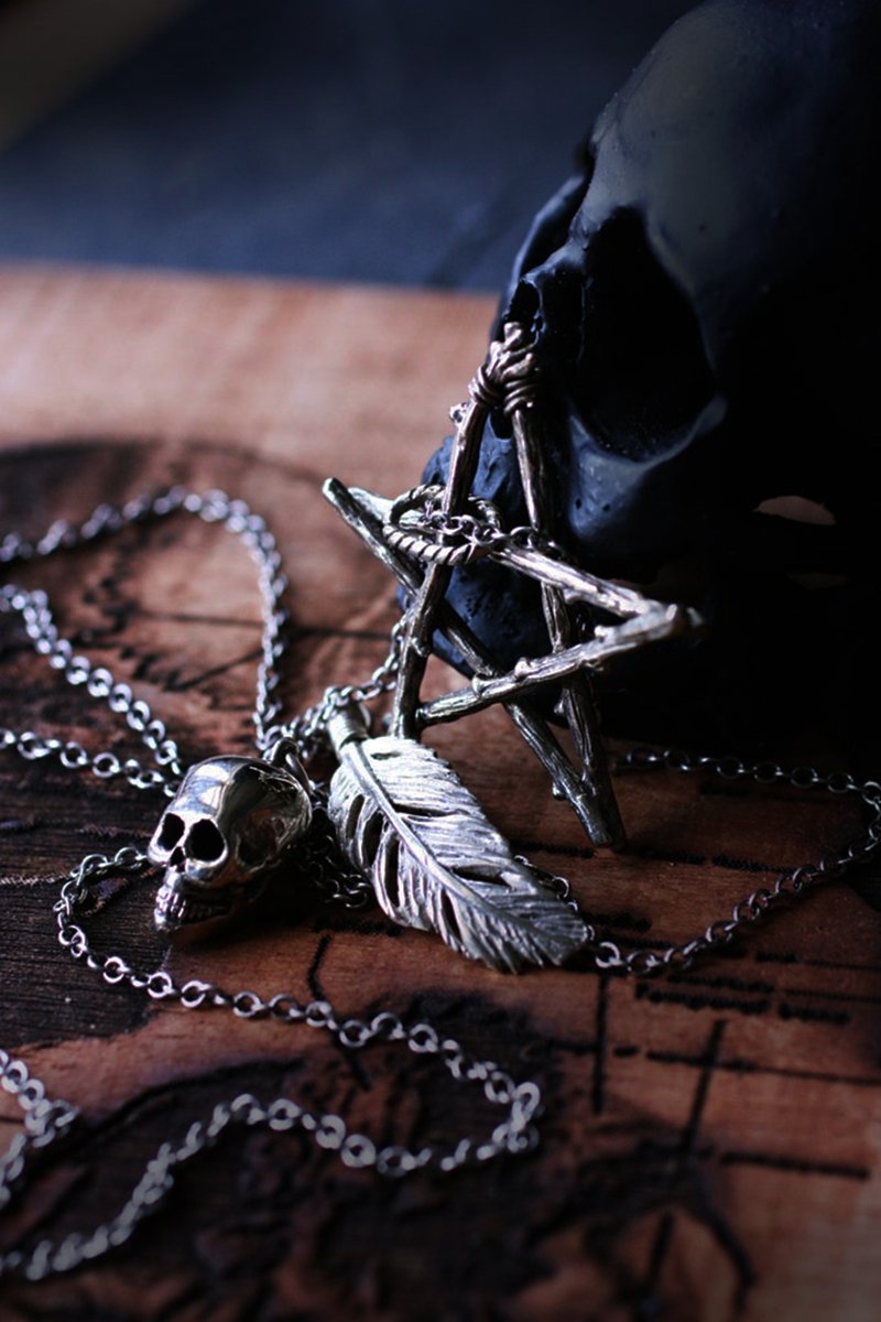 Pentagram Star/Skull/Feather necklace by DEFY - 项链 - 其他金属 