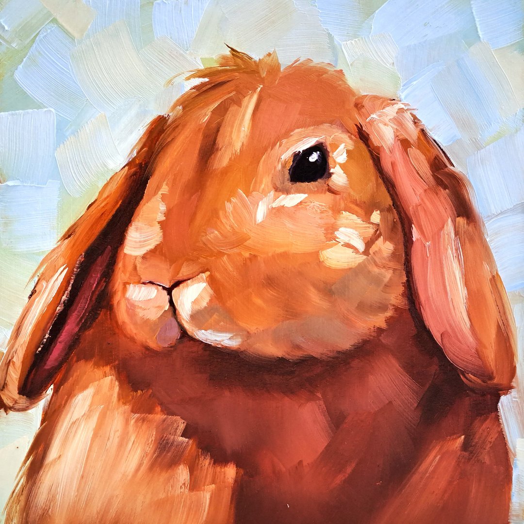 Bunny Painting Rabbit Original Art Hare Oil Painting Animal Wall Art Cute Art - 海报/装饰画/版画 - 其他材质 多色