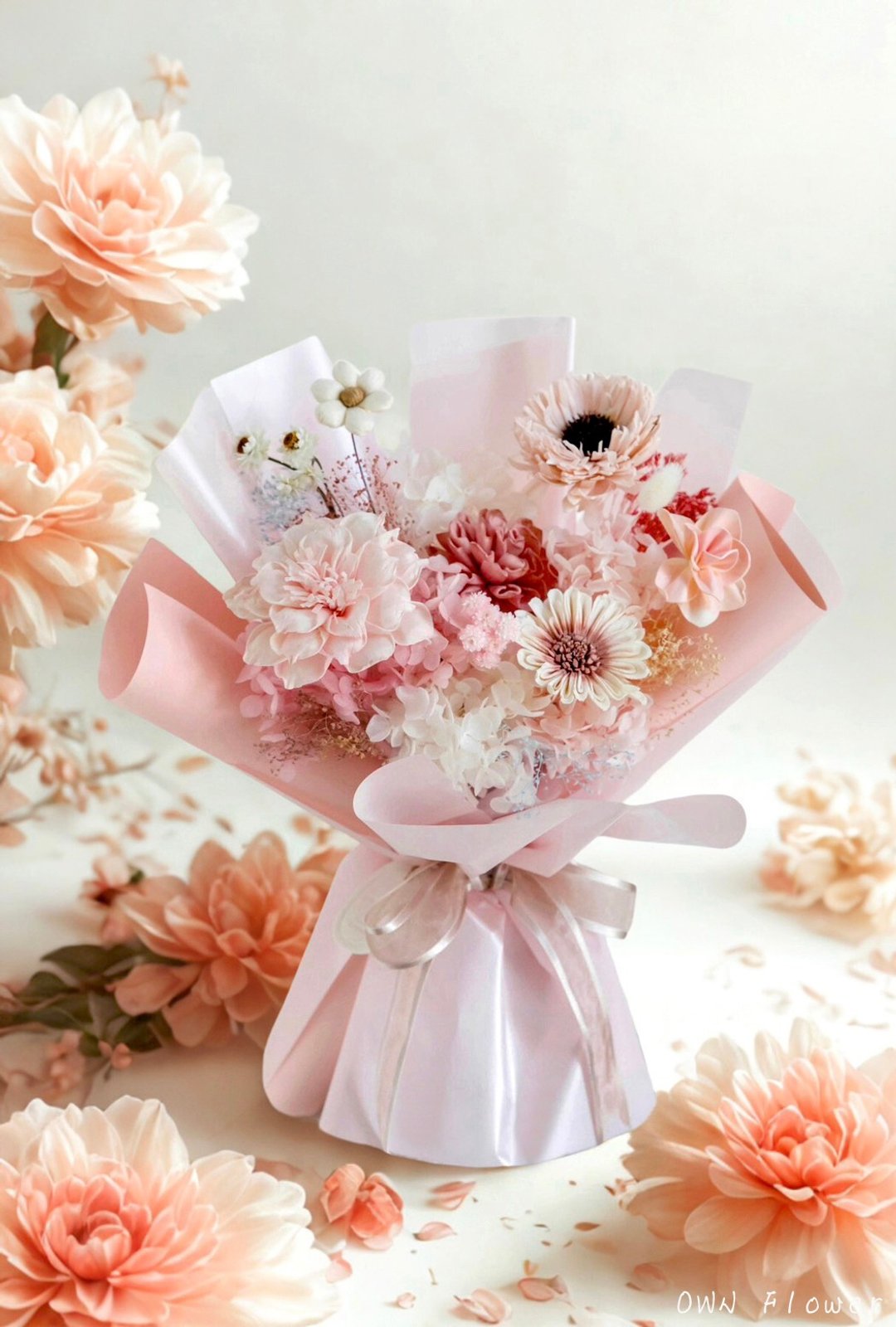 索拉花束/永生花束/干燥花束/毕业花束/生日花束/情人节花束/女友 - 干燥花/捧花 - 植物．花 粉红色