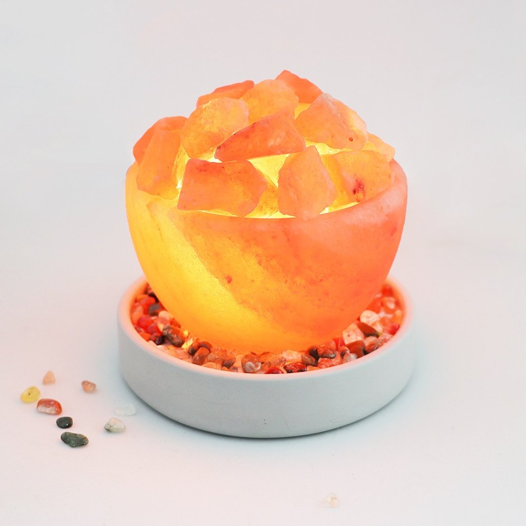 小玫瑰聚宝盆 盐灯 I 清水模 招财进宝底座 含七彩石 - 灯具/灯饰 - 水泥 橘色