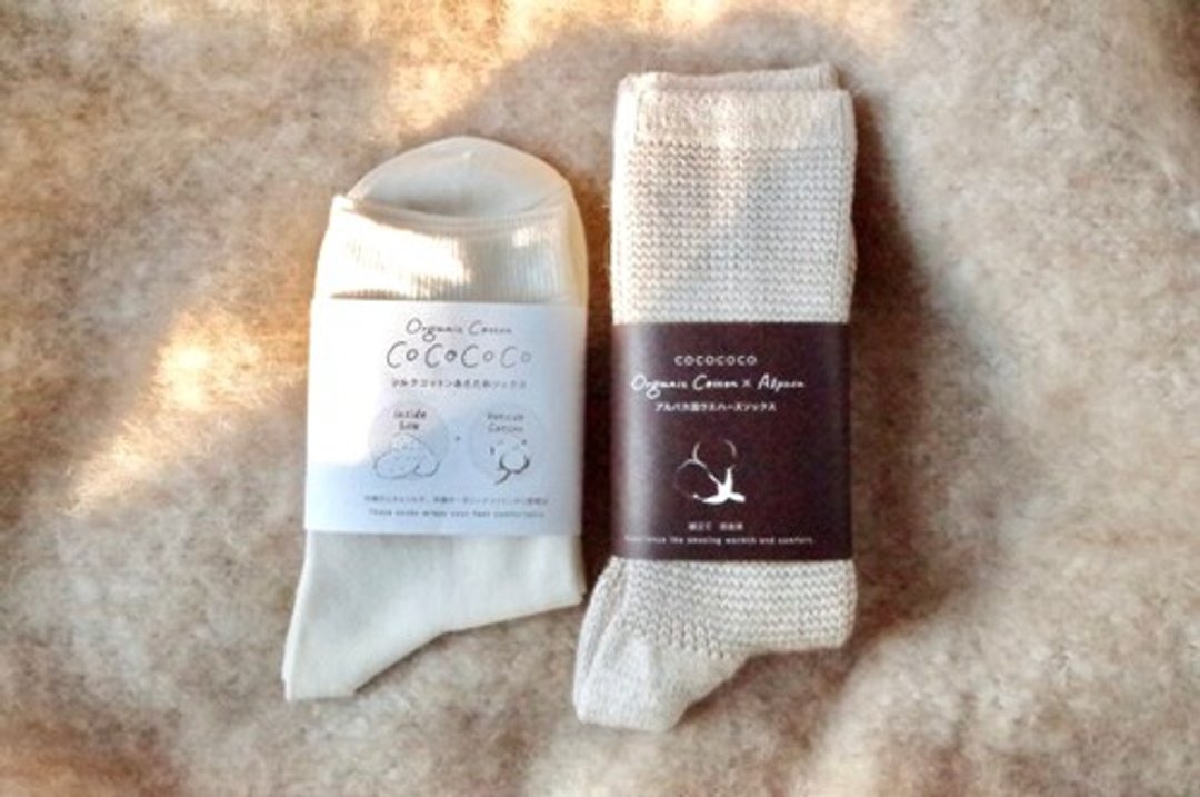 Organic Cotton Alpaca Blend Wafer Socks [Beige] and Silk Cotton Socks - 女款休闲鞋 - 棉 