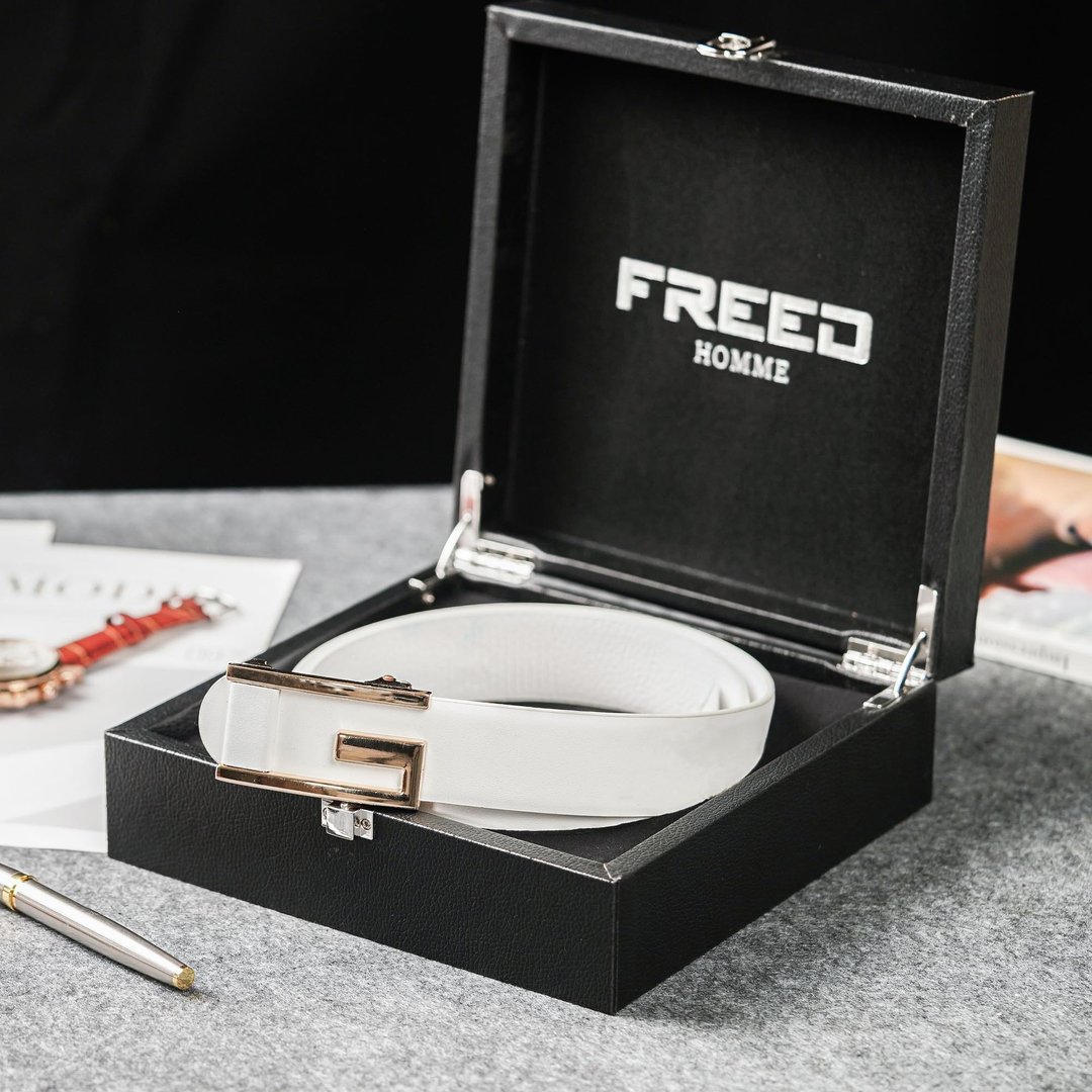 【FREED】时尚简约字母G商务休闲头层牛皮皮带 - 白色 - 皮带/腰带 - 真皮 白色