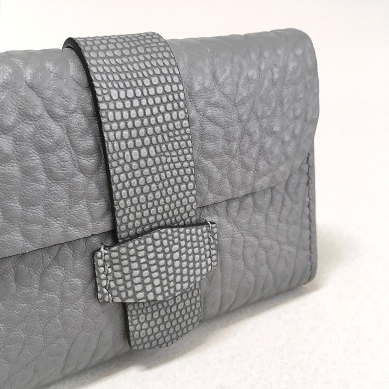 经典荔枝纹牛皮短夹-灰色 - 皮夹/钱包 - 真皮 灰色