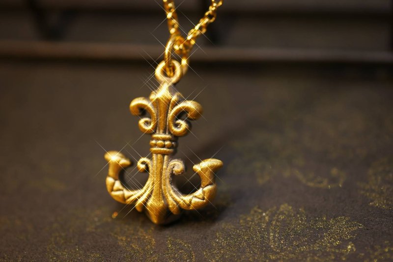 黄金坠子-古法金工船锚坠子-黑金船锚坠子-仿古坠 - 项链 - 24k 金 金色